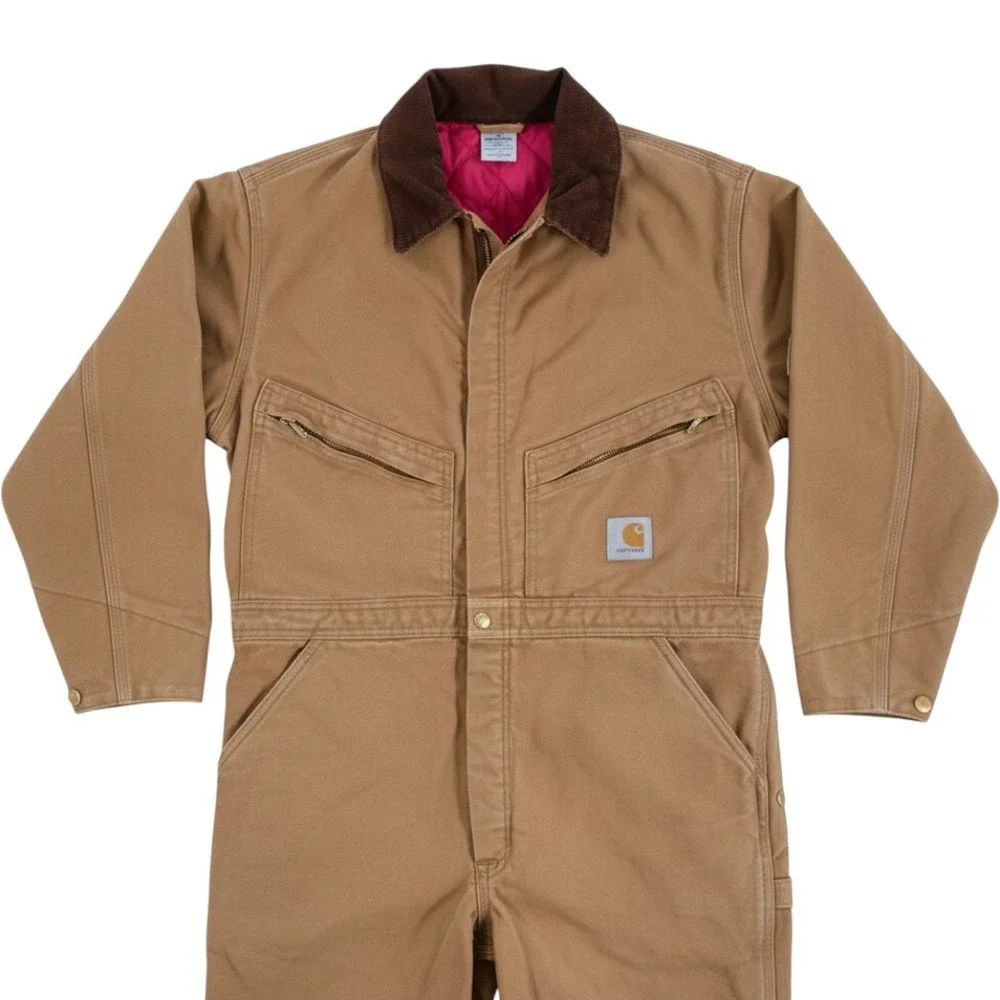 Carhartt X01 BRN Coveralls 42 Short Duck Canvas Quilt Lined Brown Work Jumpsuit